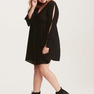 TORRID BLACK GAUZE LACE UP SKATER DRESS